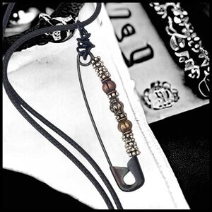 5 For $25💫Punk Rocker Black Safety Pin Beads Pendant Necklace